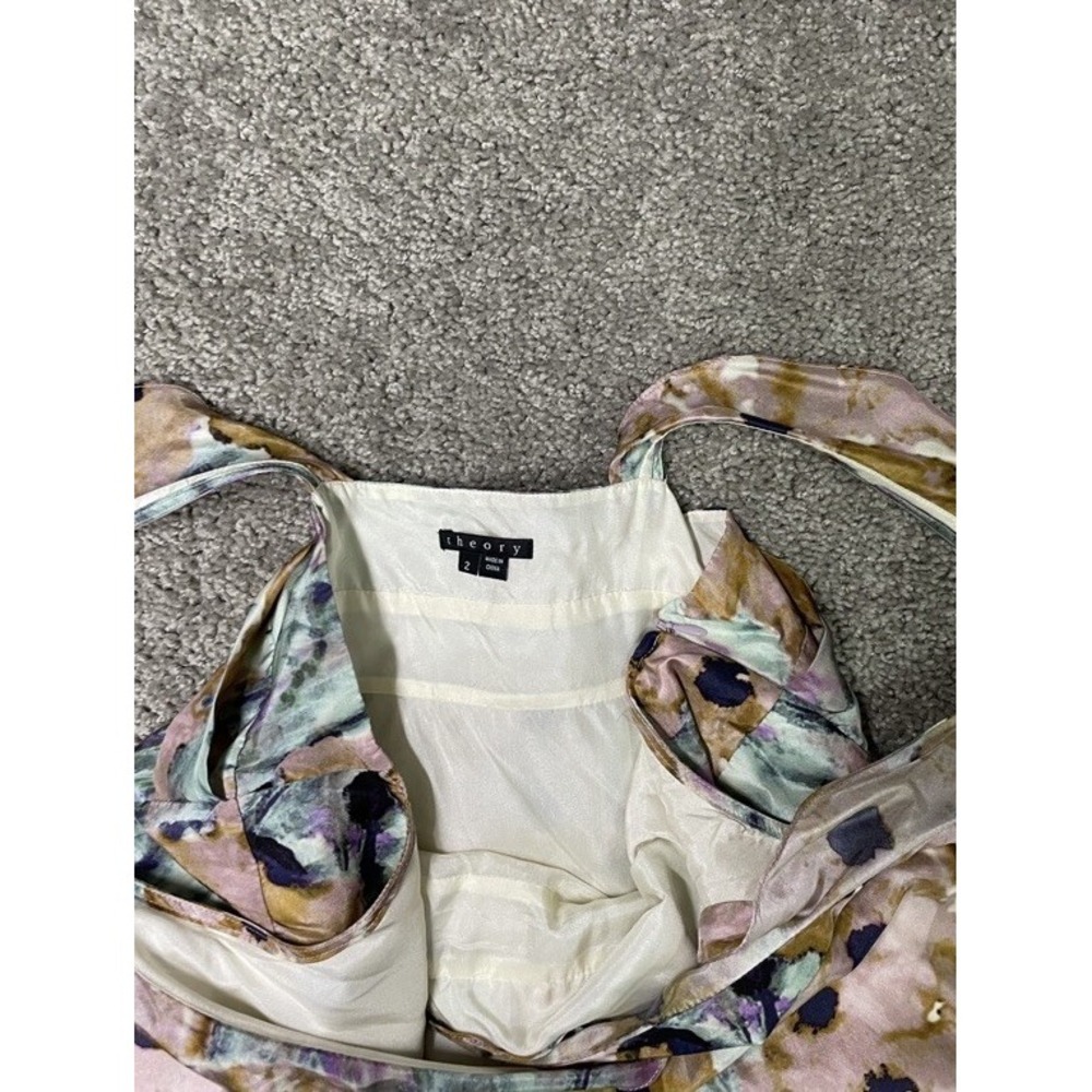 Theory Pastel Watercolor Garden Party Floral Silk‎ Slip Dress Size 2 - Picture 4 of 8